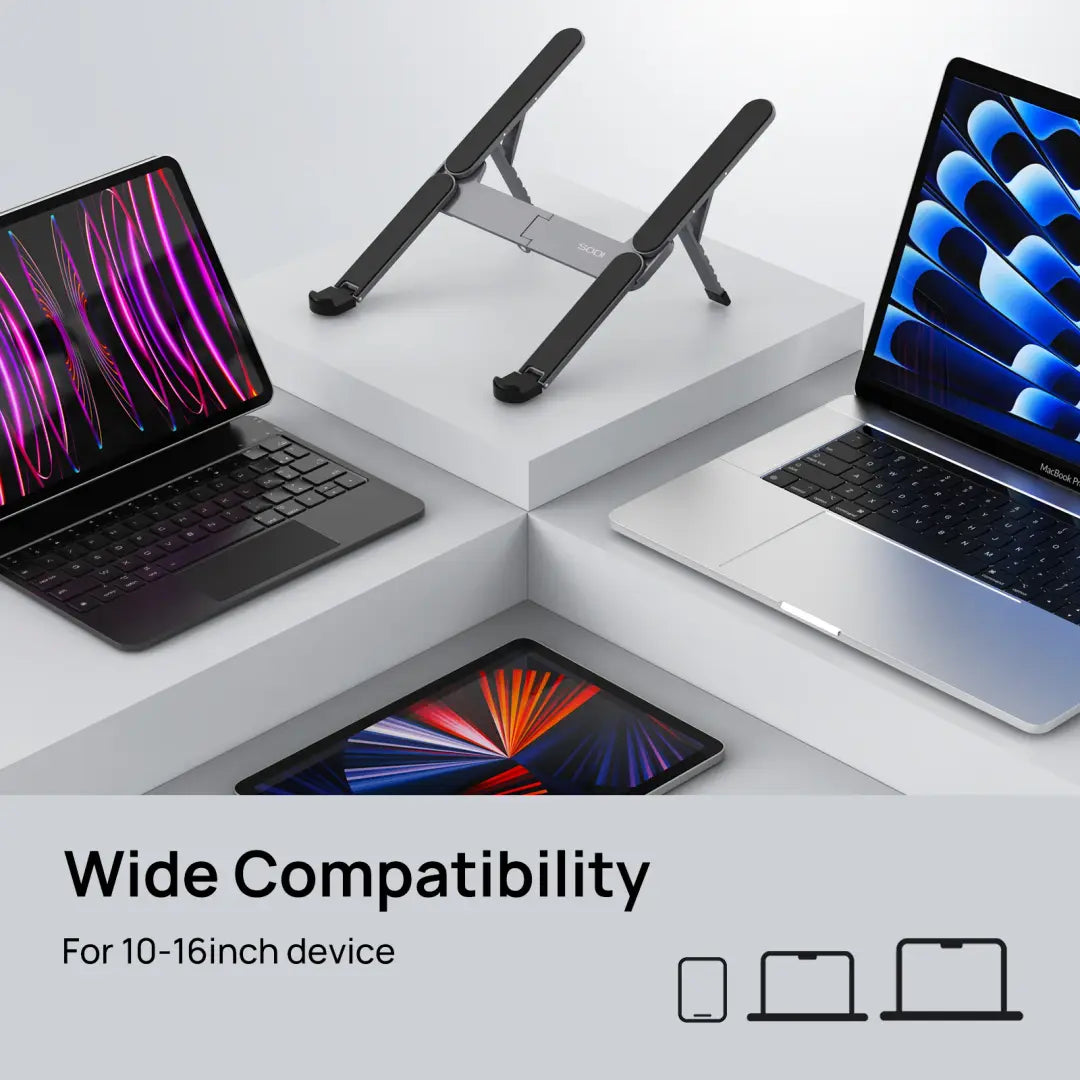 Adjustable Foldable Aluminum Laptop & Tablet Stand | Portable Ergonomic Laptop Stand for MacBook, Dell, HP, Lenovo, iPad & Tablets | Height Adjustable Cooling Notebook Stand