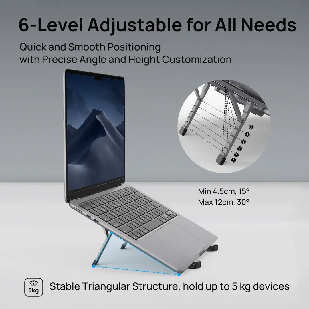 Adjustable Foldable Aluminum Laptop & Tablet Stand | Portable Ergonomic Laptop Stand for MacBook, Dell, HP, Lenovo, iPad & Tablets | Height Adjustable Cooling Notebook Stand
