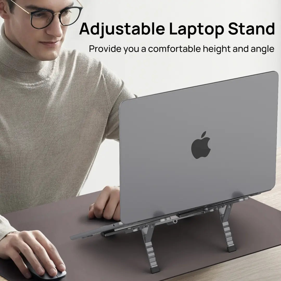 Adjustable Foldable Aluminum Laptop & Tablet Stand | Portable Ergonomic Laptop Stand for MacBook, Dell, HP, Lenovo, iPad & Tablets | Height Adjustable Cooling Notebook Stand