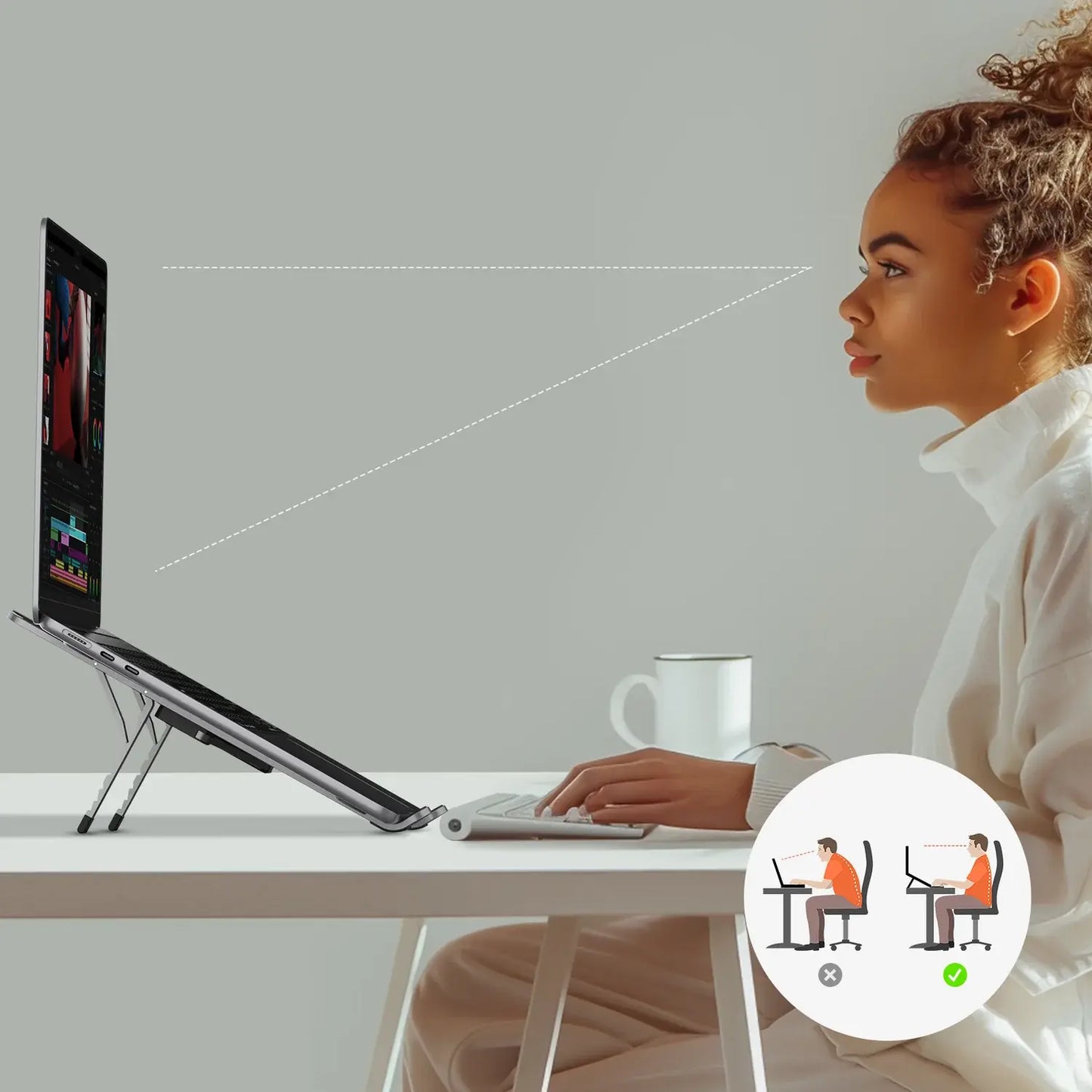 Adjustable Foldable Aluminum Laptop & Tablet Stand | Portable Ergonomic Laptop Stand for MacBook, Dell, HP, Lenovo, iPad & Tablets | Height Adjustable Cooling Notebook Stand