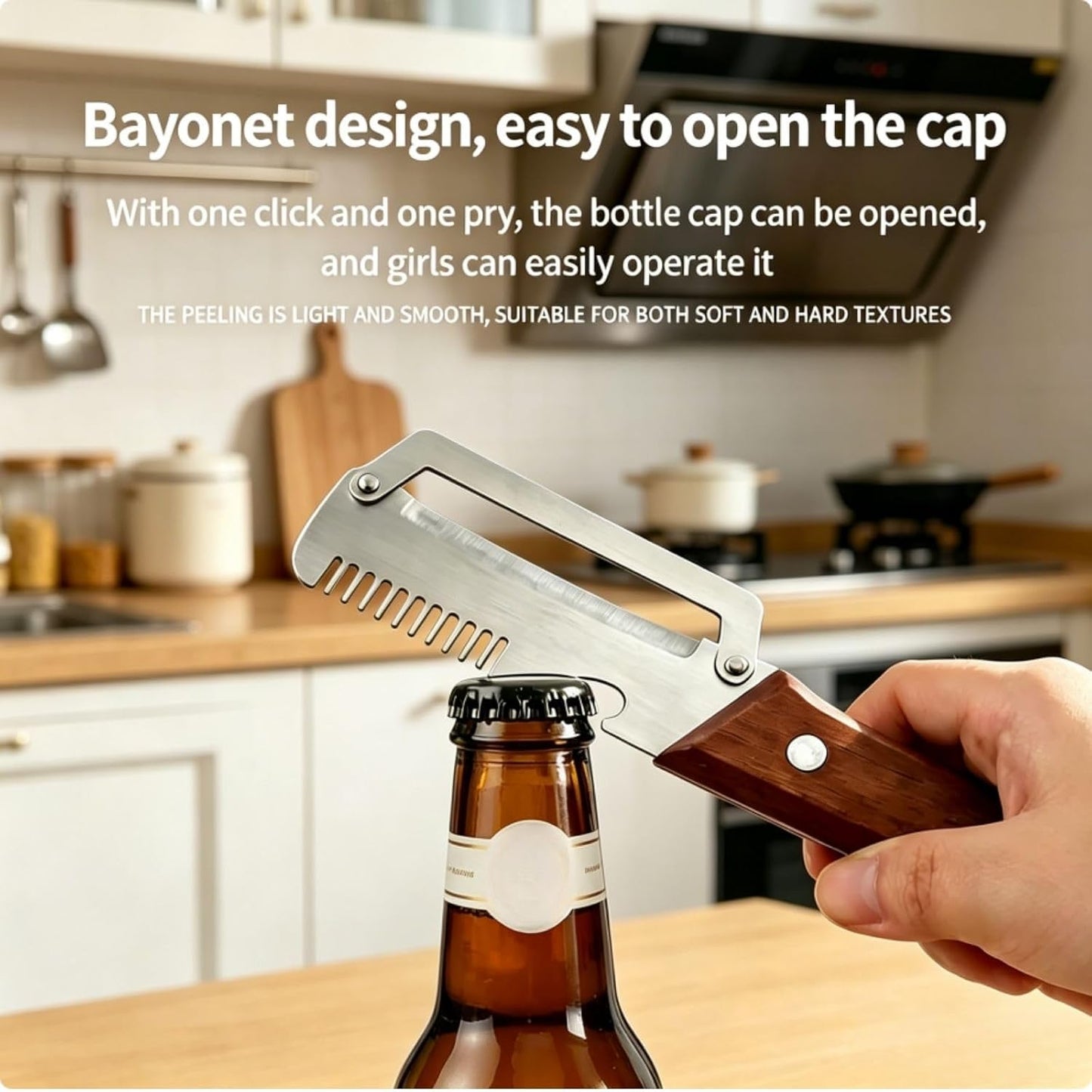 3-in-1 Multi-Functional Vegetable Peeler & Kitchen Knife with Wooden Handle