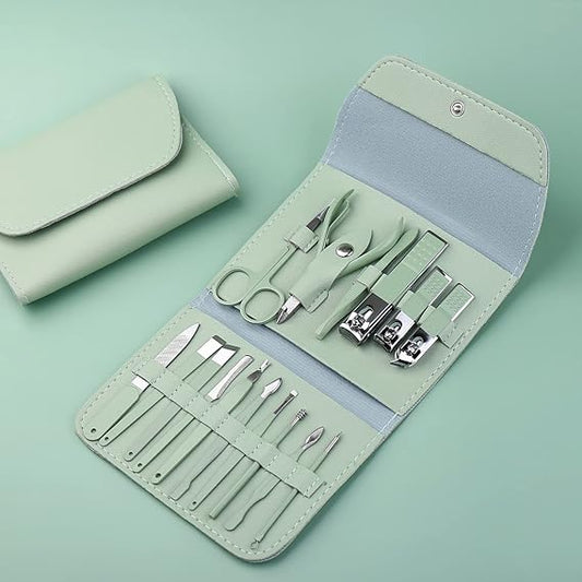 16-Piece Premium Personal Manicure & Pedicure Grooming Kit – Professional Stainless Steel Nail Clippers & Care Set with Travel Case