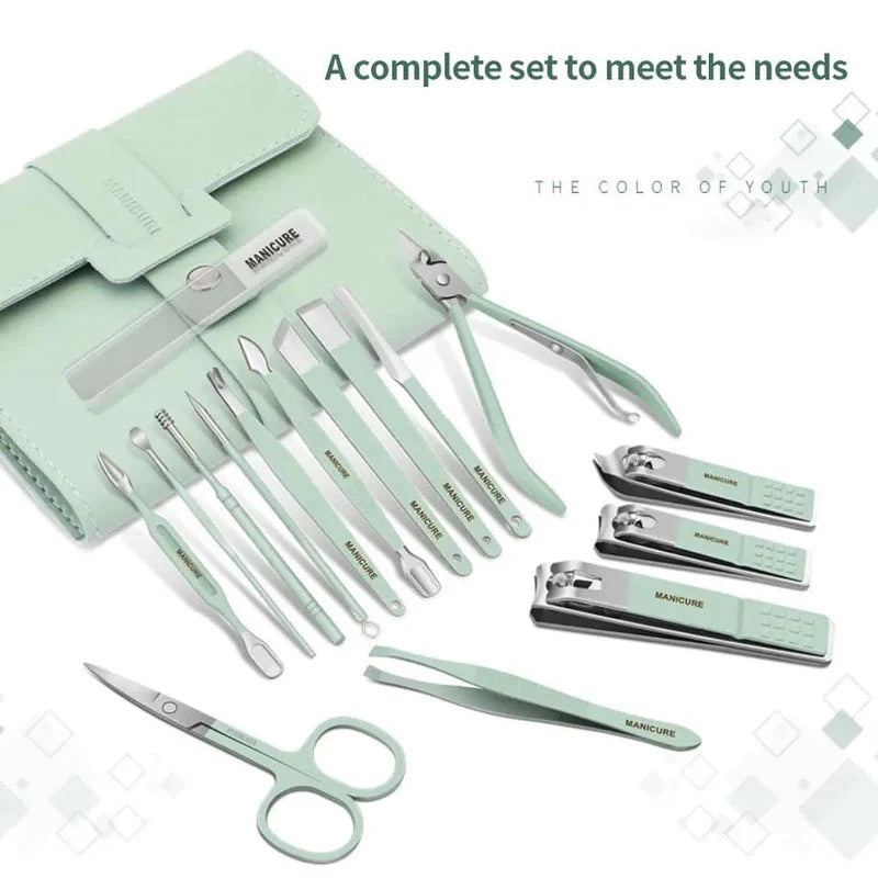 16-Piece Premium Personal Manicure & Pedicure Grooming Kit – Professional Stainless Steel Nail Clippers & Care Set with Travel Case