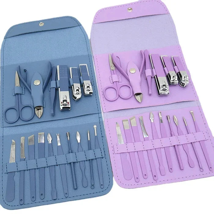 16-Piece Premium Personal Manicure & Pedicure Grooming Kit – Professional Stainless Steel Nail Clippers & Care Set with Travel Case
