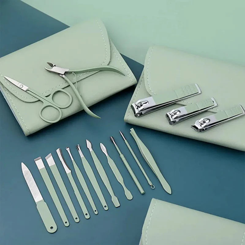 16-Piece Premium Personal Manicure & Pedicure Grooming Kit – Professional Stainless Steel Nail Clippers & Care Set with Travel Case