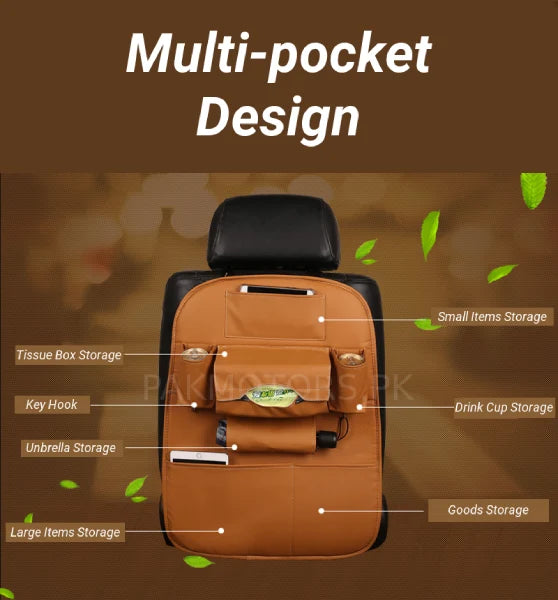 Universal Leather Car Back Seat Organizer – Multi-Pocket Car Storage Bag for Travel & Daily Use