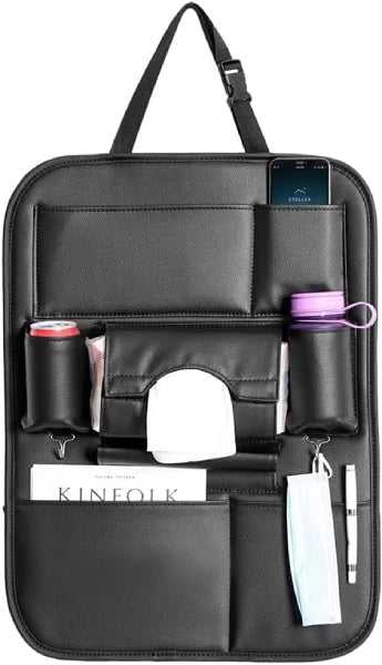 Universal Leather Car Back Seat Organizer – Multi-Pocket Car Storage Bag for Travel & Daily Use