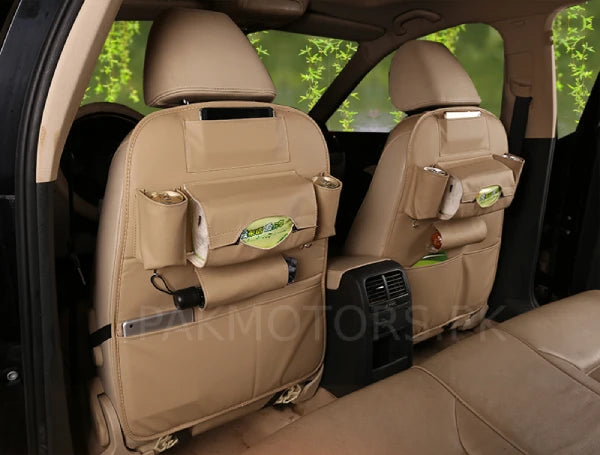 Universal Leather Car Back Seat Organizer – Multi-Pocket Car Storage Bag for Travel & Daily Use