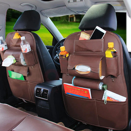 Universal Leather Car Back Seat Organizer – Multi-Pocket Car Storage Bag for Travel & Daily Use