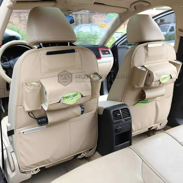 Universal Leather Car Back Seat Organizer – Multi-Pocket Car Storage Bag for Travel & Daily Use