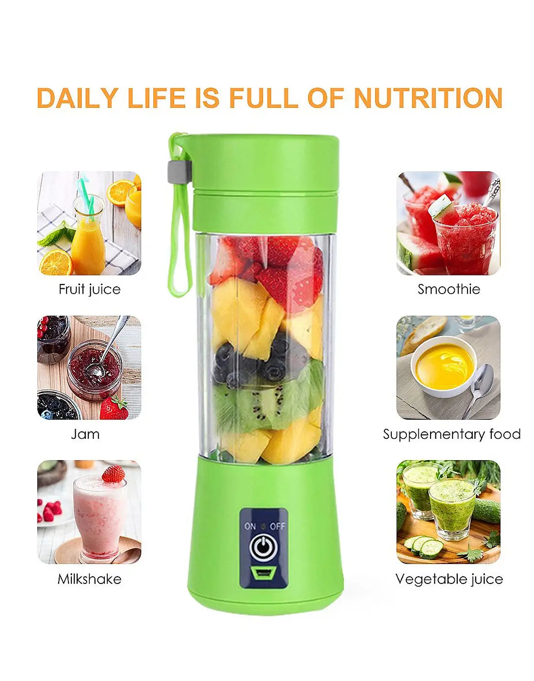 USB Rechargeable Portable Mini Blender Juicer 380ml – 6 Blade Personal Smoothie Maker for Shakes, Fresh Juice, Protein Drinks & Travel