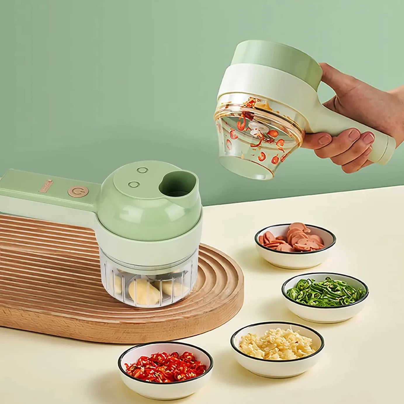 4-in-1 Handheld Electric Vegetable Cutter – Fast, Easy & Effortless Food Preparation