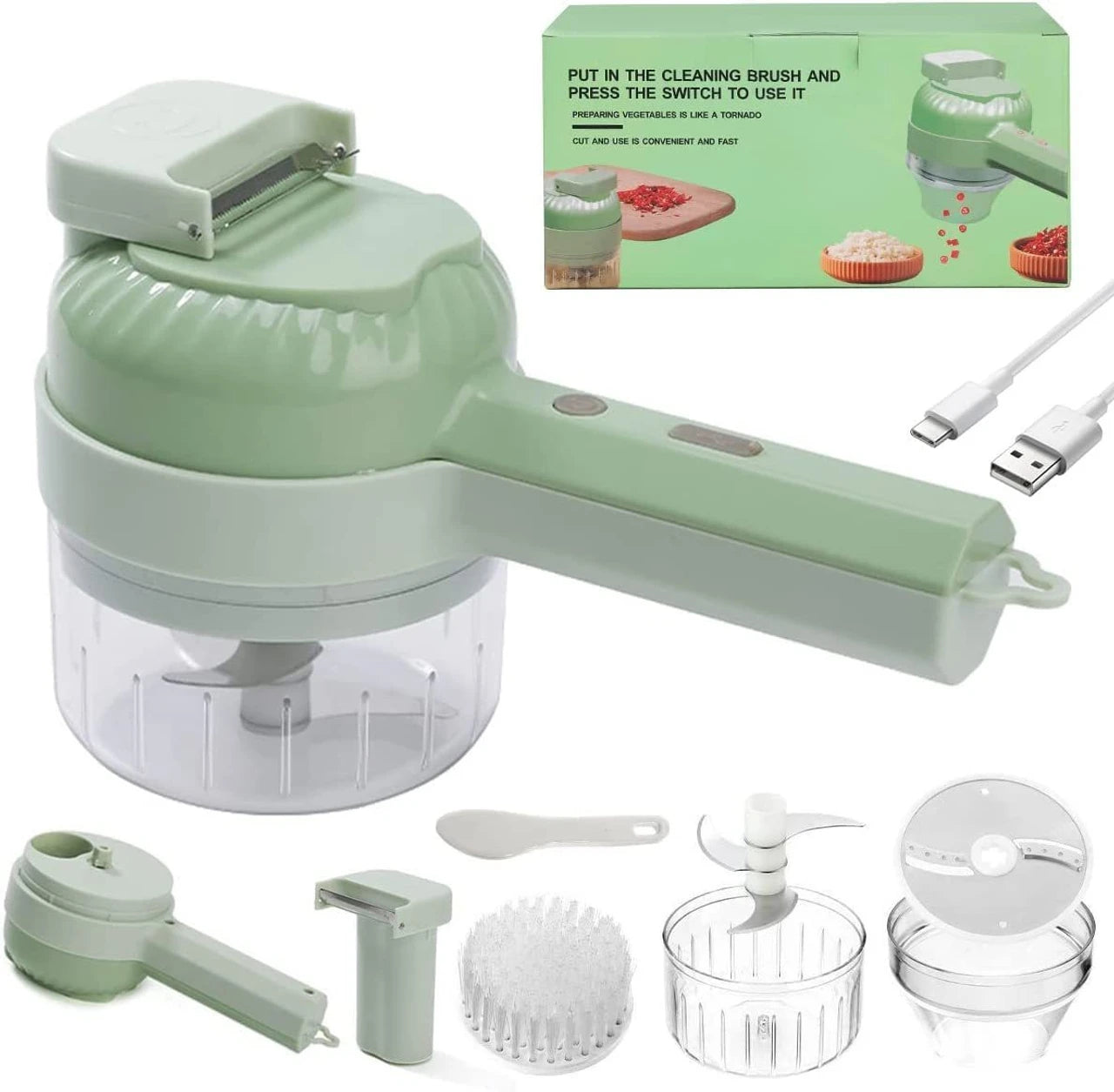 4-in-1 Handheld Electric Vegetable Cutter – Fast, Easy & Effortless Food Preparation