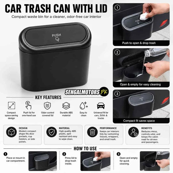 Portable Car Dust Bin with Hanging Design | Mini Vehicle Trash Can Storage Organizer