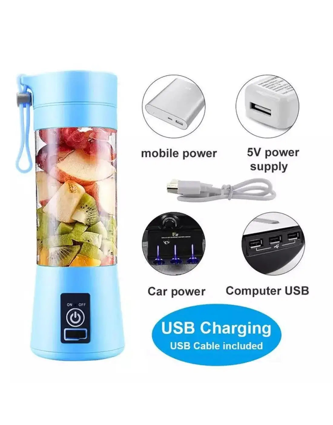 USB Rechargeable Portable Mini Blender Juicer 380ml – 6 Blade Personal Smoothie Maker for Shakes, Fresh Juice, Protein Drinks & Travel