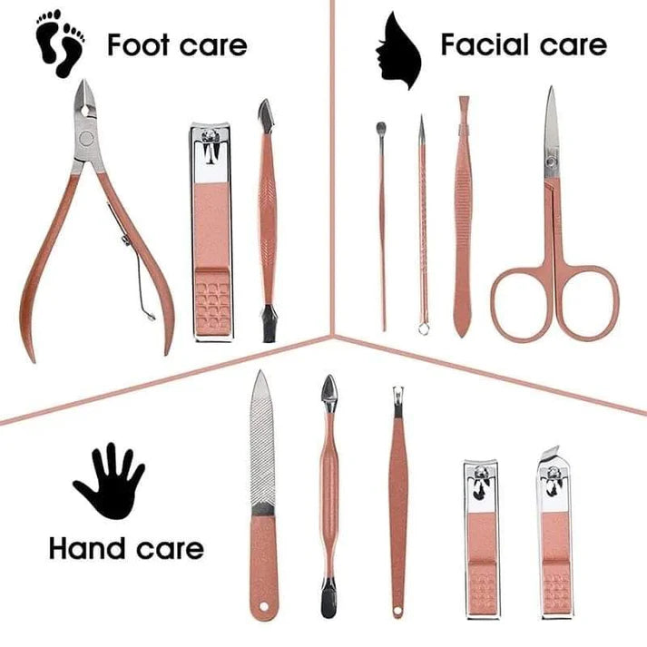 16-Piece Premium Personal Manicure & Pedicure Grooming Kit – Professional Stainless Steel Nail Clippers & Care Set with Travel Case