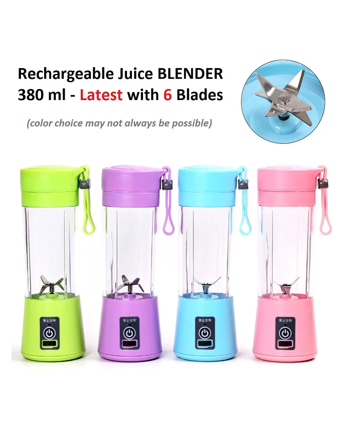 USB Rechargeable Portable Mini Blender Juicer 380ml – 6 Blade Personal Smoothie Maker for Shakes, Fresh Juice, Protein Drinks & Travel