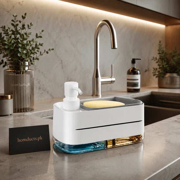 5-in-1 Dish Soap Dispenser Set for Kitchen Sink with Brush & Sponge Holder