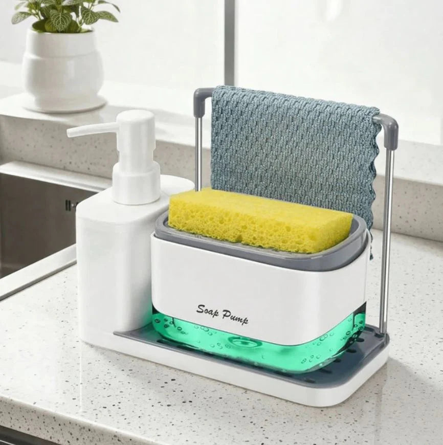 5-in-1 Dish Soap Dispenser Set for Kitchen Sink with Brush & Sponge Holder