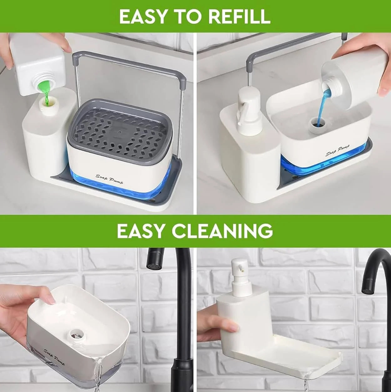 5-in-1 Dish Soap Dispenser Set for Kitchen Sink with Brush & Sponge Holder
