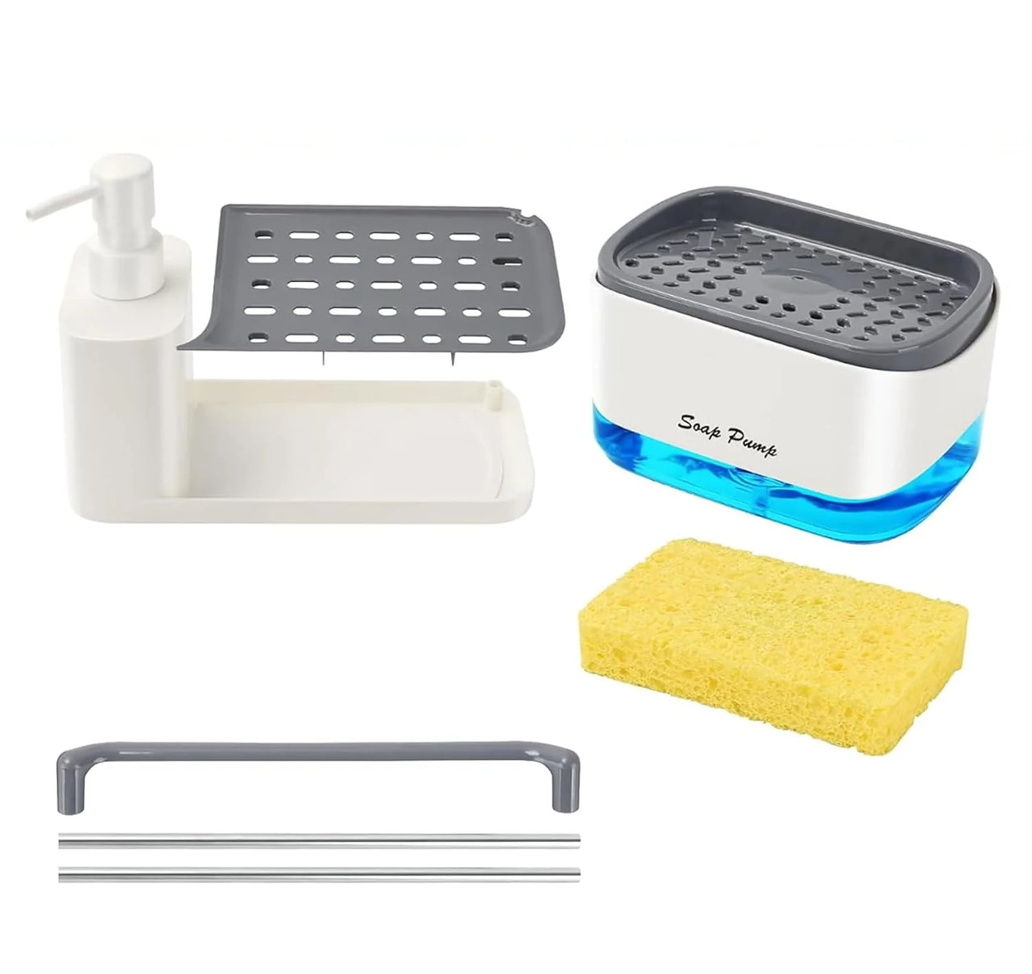 5-in-1 Dish Soap Dispenser Set for Kitchen Sink with Brush & Sponge Holder