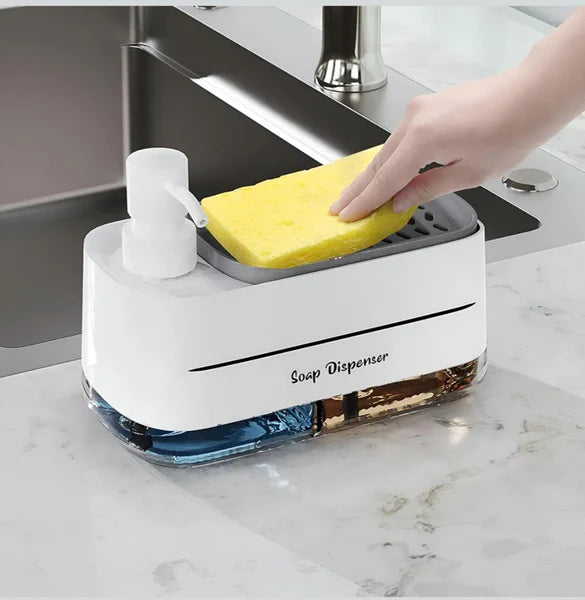 5-in-1 Dish Soap Dispenser Set for Kitchen Sink with Brush & Sponge Holder