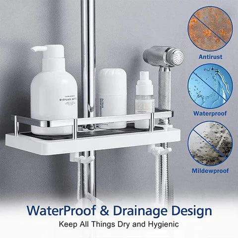 No-Drill Adhesive Shower Shelf with Soap Holder | Waterproof Bathroom Organizer