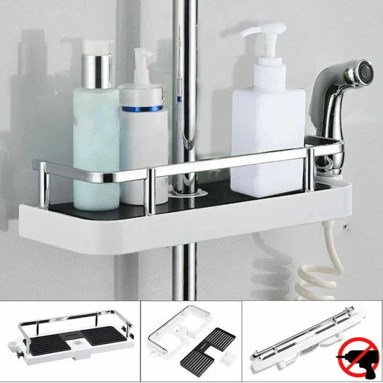 No-Drill Adhesive Shower Shelf with Soap Holder | Waterproof Bathroom Organizer