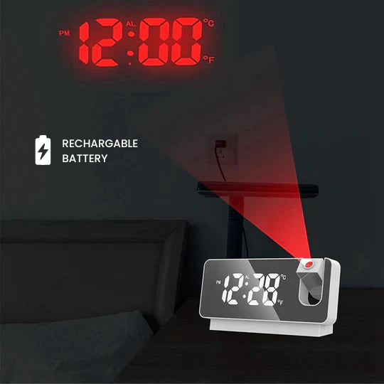 Digital LED Alarm Clock with Projection Display, Snooze, Dual Alarm & Adjustable Brightness