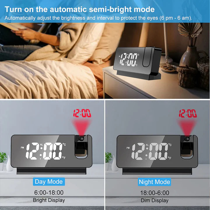 Digital LED Alarm Clock with Projection Display, Snooze, Dual Alarm & Adjustable Brightness