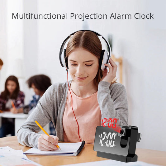 Digital LED Alarm Clock with Projection Display, Snooze, Dual Alarm & Adjustable Brightness